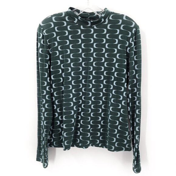 REFORMATION Bailey Printed High Neck Stretch Top Green - Picture 2 of 5